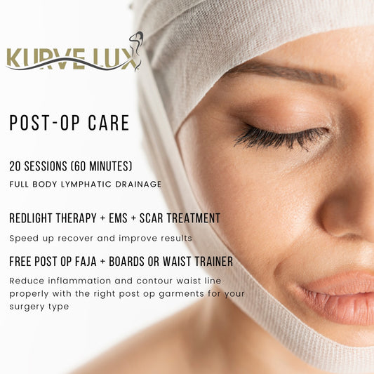 Kurvelux Post Surgery Package 20 (60 minute Sessions)+ Coplimentary 2nd Stage Post Op Faja + Alastin Recovery Cream & Scar Tape